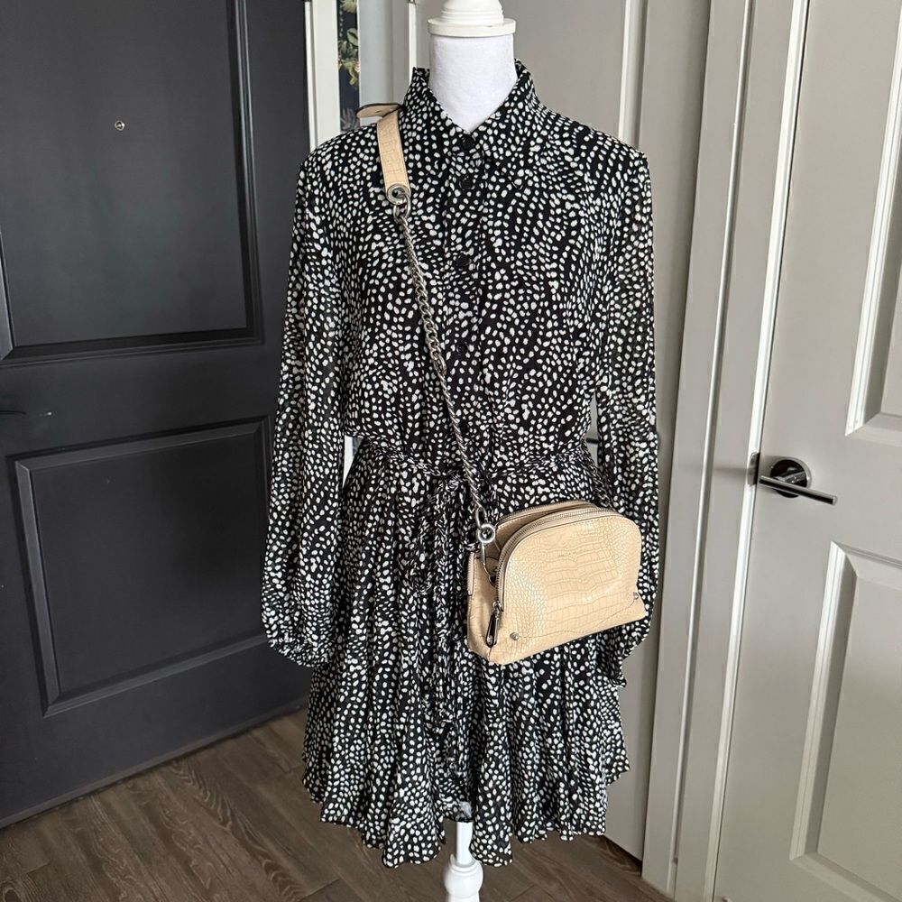 Rebecca Minkoff Beige Embossed Croc Crossbody Handbag with Silver Tone Hardware